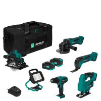 Pack outils sans fil Plate-forme de batteries 20V | 5 machines, 2 batteries 4.0Ah et chargeur incl.