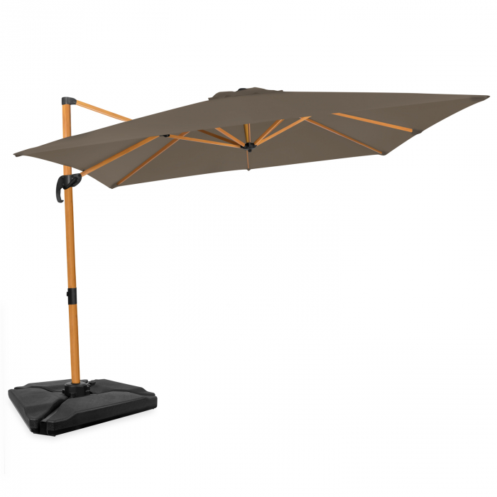 Parasol cantilever Pisogne 300x300cm - Parasol haut de gamme - aspect bois - Taupe | Incl. dalles de parasol à remplir main product photo