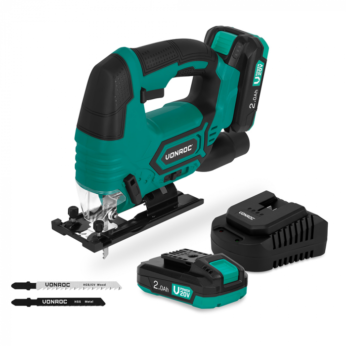 Scie sauteuse sans fil 20V | avec 2 batteries 2.0Ah et chargeur rapide main product photo