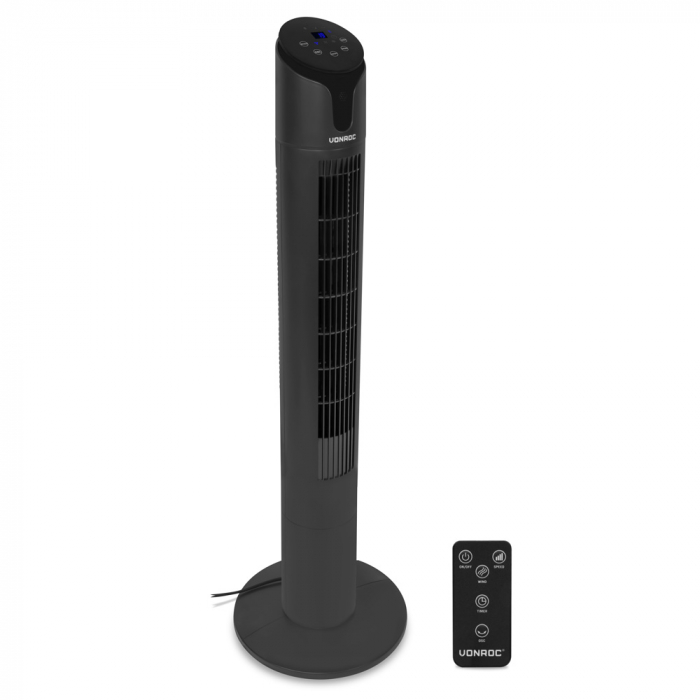 Ventilateur à tour luxueux - 110 cm - 3 vitesses - noir | Télécommande inclue main product photo